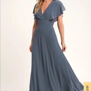 Dearly Loved Slate Blue Flutter Sleeve Maxi Dress